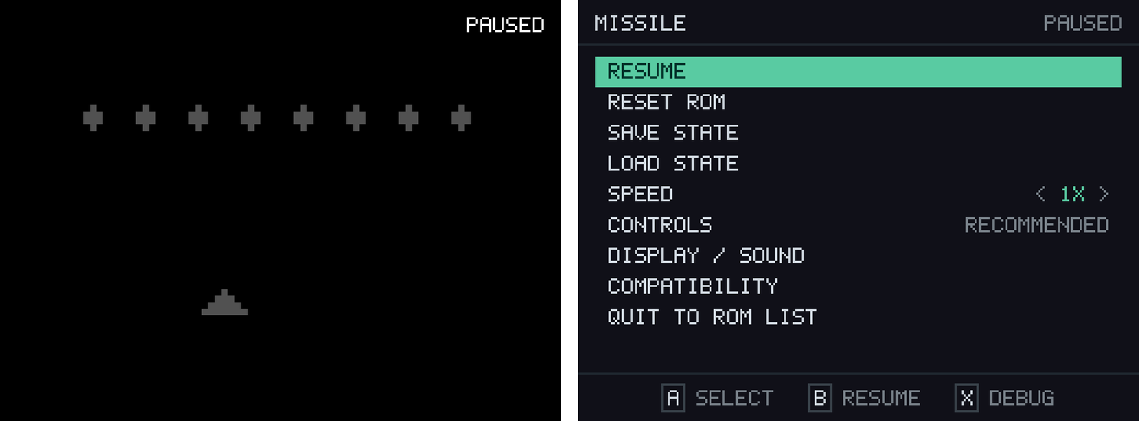 The pause menu over a dimmed, frozen game